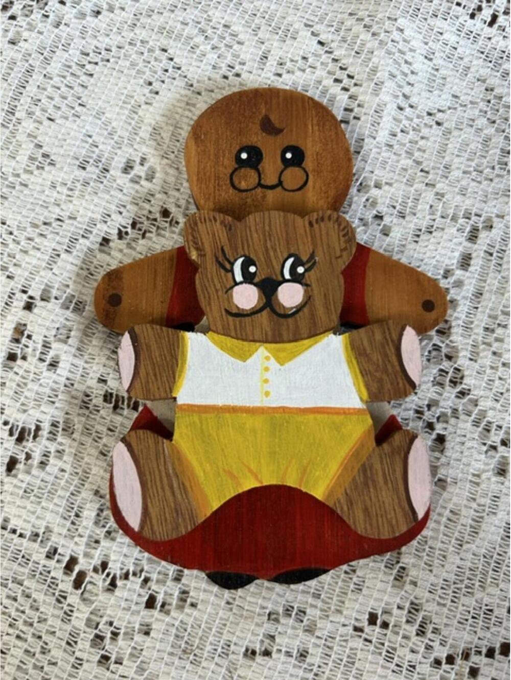 Hand-Painted Wooden Bear Decorative Piece